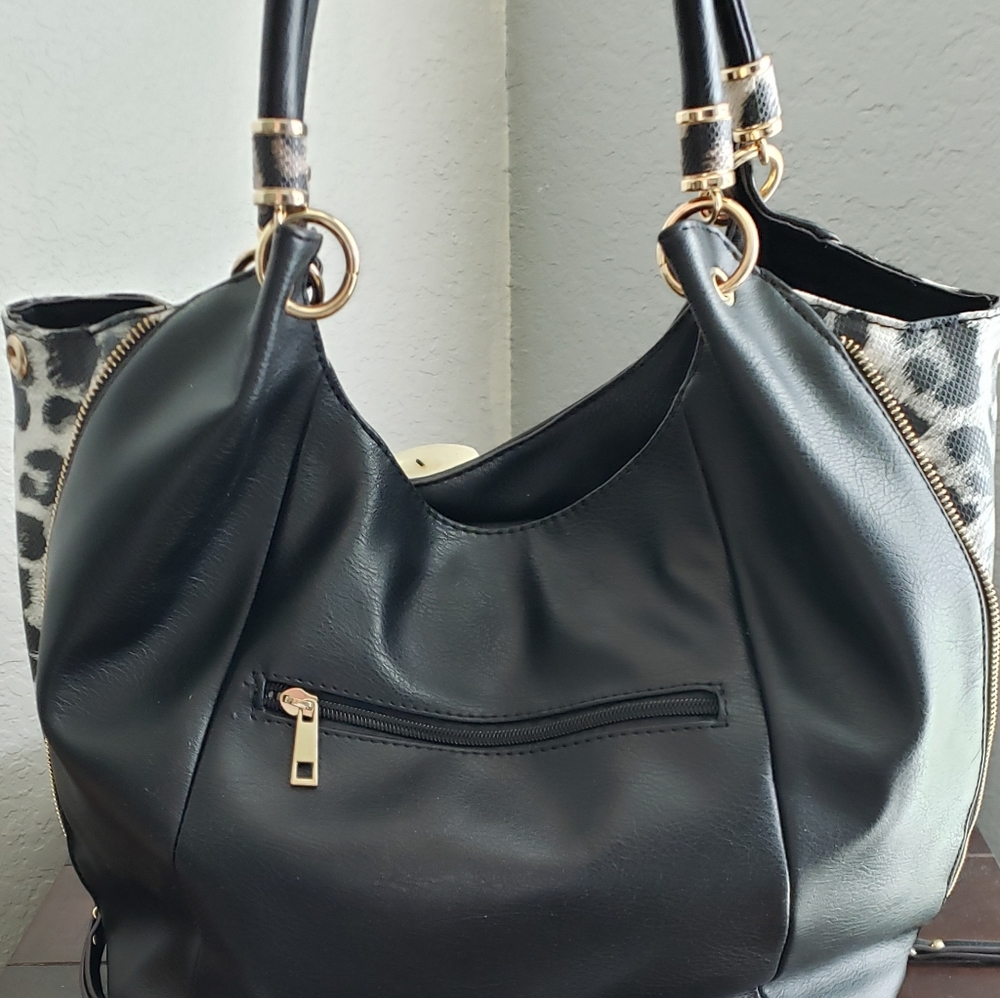 Black faux leather shoulder bag